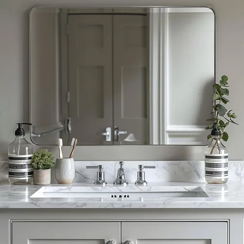 Vista 51 de ANDY STAR Espejo de baño negro, espejo rectangular de esquina redondeada de 24 x 40 pulgadas, espejo de tocador de baño con marco de metal moderno
