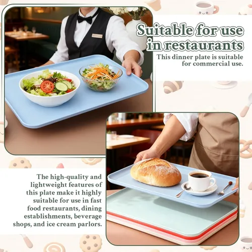 Vista 5 de Bandejas de café de paja de trigo de 15 x 10.6 pulgadas, 1 pieza, bandeja para almuerzo, bandejas rectangulares de plástico para comida rápida