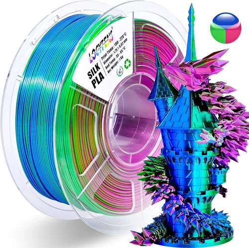 Vista 15 de Filamento para Impresora 3D PLA, Filamento PLA Arcoíris 1.75mm +/-0.02mm, Filamento PLA de Seda de Doble Color, Paquete de Filamento 3D Coextruido 2