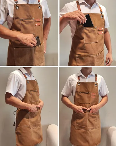 Vista 3 de Chef Aprons with Large Pockets for Women Men, Cotton Canvas Cross Back Water Repellent Work Apron with Adjustable Straps for Size M-XXL (Green+Pink)