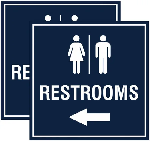 Vista 38 de Signs ByLITA Letrero cuadrado de flecha izquierda para baños con cinta adhesiva (plata cepillada) – grande (paquete de 1)