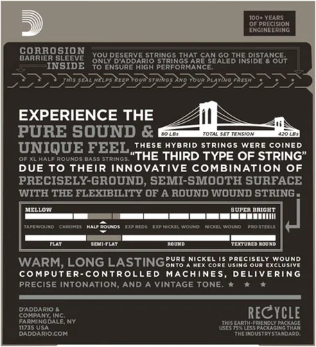 Vista 2 de D'Addario XL medias rondas cuerdas para bajo - ENR72 - escala larga - calibre mediano, 50-105