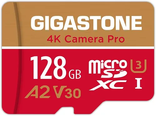 Recuperación de datos gratuita de 5 años Tarjeta micro SD Gigastone de 128 GB, grabación de video 4K para GoPro, cámara de acción, DJI, Drone,