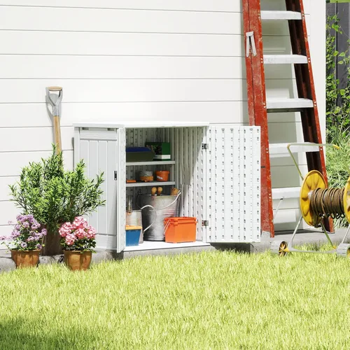 Vista 7 de EHHLY Gabinete de Almacenamiento Pequeño y Resistente para Exterior Impermeable, Gabinete de Almacenamiento de Garaje de 14 pies cúbicos con 2