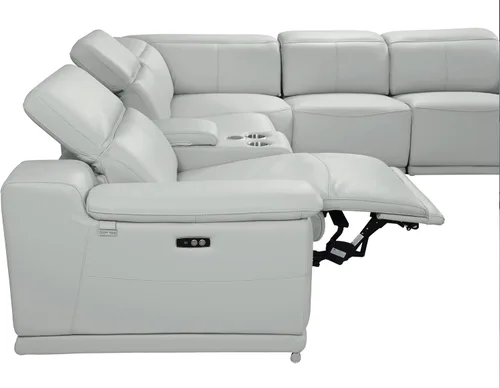 Vista 205 de BlackJack Furniture Venice - Sofá modular de cuero italiano de grano superior de 5 piezas con 3 reclinables eléctricos, reposacabezas ajustable