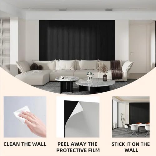 Vista 6 de Paquete de 4 paneles acústicos de 48 x 12 x 0.4 pulgadas, paneles de pared grandes insonorizados, paneles autoadhesivos a prueba de sonido