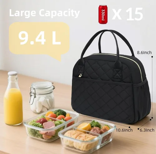 Vista 3 de CAMTOP Lonchera para mujer, bolsa de almuerzo aislada, lonchera con hielera térmica, a prueba de fugas, con diseño acolchado, bolsa de almuerzo