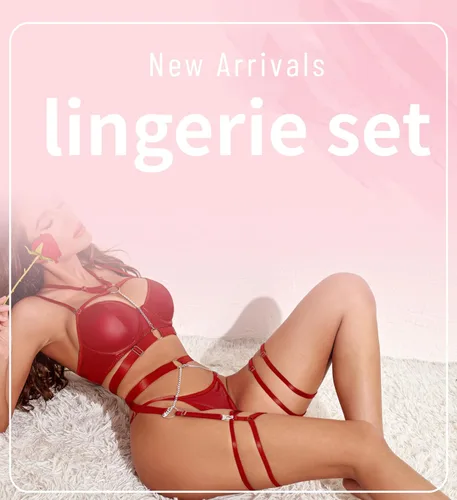 Vista 7 de Avidlove Conjunto de lencería sexy para mujer, 5 piezas, liga de lencería con aros y brasier push up y cadena