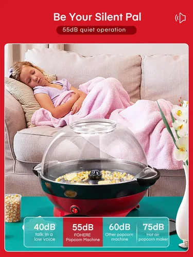 Vista 6 de Máquina de palomitas de maíz, FOHERE - Máquina eléctrica de palomitas de maíz de aceite caliente de 6.3 cuartos con varilla de agitación, tapa