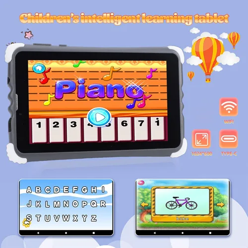 Vista 5 de ZJchao Tableta para niños de 7 pulgadas, control parental de 128 GB, ROM, ampliable, tableta educativa con funda a prueba de golpes y cámara dual