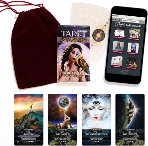 Vista 10 de TAROTskills Baraja de tarot de Lightworker: 78 cartas de tarot para principiantes con símbolos de jinete de espera, chakras y reiki alineados