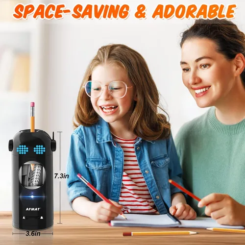 Vista 6 de AFMAT - Sacapuntas eléctrico de robot para lápices de colores de 7-11.5mm, entrada y salida automática, recargable totalmente automático sin manos