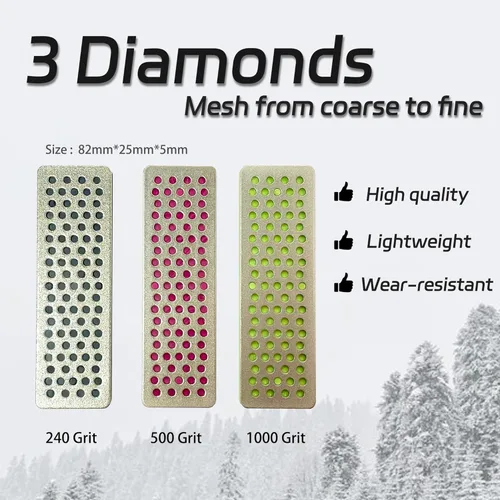 Vista 2 de Snowboard Ski Edge Bisel Tuning esquí Kit de cera Diamantes 3 Piezas Diamond File 240 Grit 500 Grit 1000 Grit para Esquiador