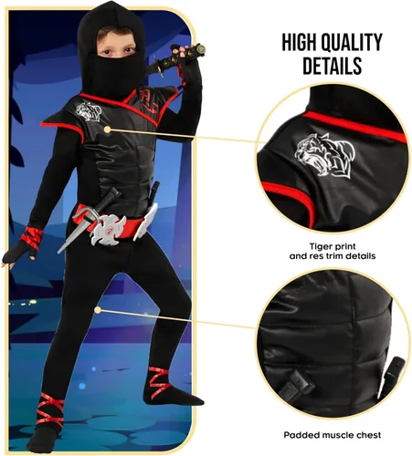 Vista 3 de Morph Deluxe Boys Ninja Costume With Ninjas Toy Accessories, Kids Ninja Costumes, Boy Halloween Costume