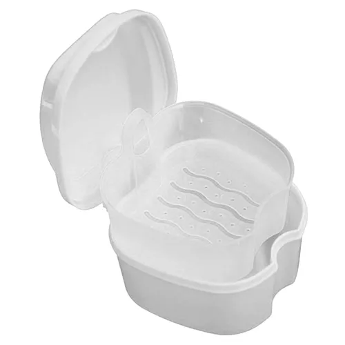 Vista 7 de Estuche para prótesis dental, taza de dentadura con colador, estuche de baño para dentadura postiza, efectiva, compacta, protección completa, caja