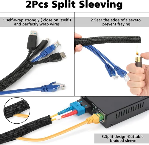 Vista 2 de Kit organizador de cables con 2 fundas para cables divididas con 41 clips autoadhesivos, 10 unidades y 2 rollos de ataduras autoadhesivas y 100