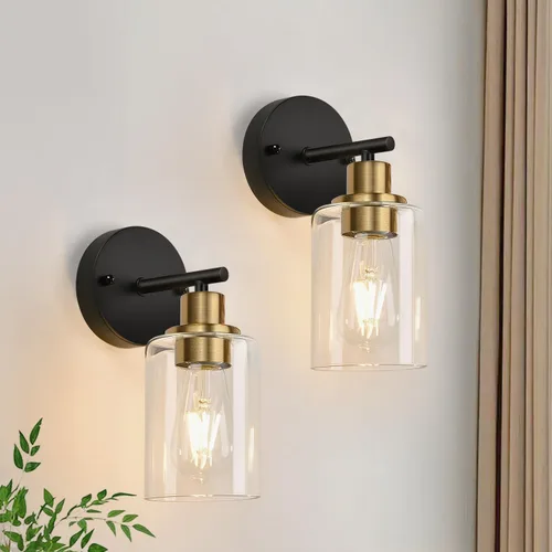 Vista 22 de Zarbitta 2-Light Bathroom Light Fixtures,Black Modern Vanity Lights with Milky White Frosted Glass Shades,Bathroom Wall Lamp for Mirror Kitchen