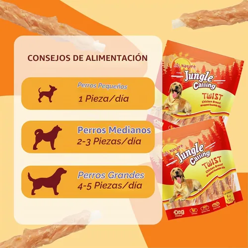 Vista 9 de Jungle Calling Golosinas para perros, palitos de cuero crudo envueltos en pollo para perros, deliciosas y nutritivas golosinas de recompensa