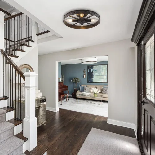 Vista 6 de Lámpara de techo redonda de 4 luces con montaje semiempotrado en negro, estilo rústico de metal granja para isla de cocina, comedor, pasillo