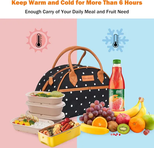 Vista 3 de Tirrinia Bolsa de almuerzo para mujer, bolsa de almuerzo aislada, bolsa de almuerzo para mujer, bolsa de almuerzo reutilizable a prueba de fugas