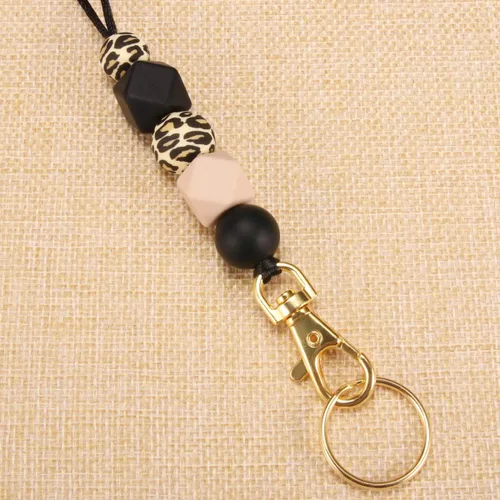 Vista 4 de Cordones para mujer, cordón de silicona con cuentas con soporte para identificación y llavero, collar para profesores, enfermeras, estudiantes