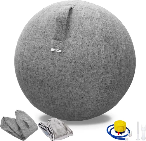 Vista 7 de Silla de pelota de ejercicio con cubierta de tela, tamaño estándar (63.5 cm / 25 pulgadas), para oficinas en casa, entrenamiento de equilibrio