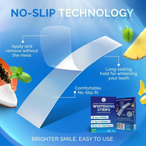 Vista 6 de Tiras blanqueadoras dentales para dientes y encías sensibles, sin peróxido y esmaltadas, con aceite de coco para dientes suaves y blancos