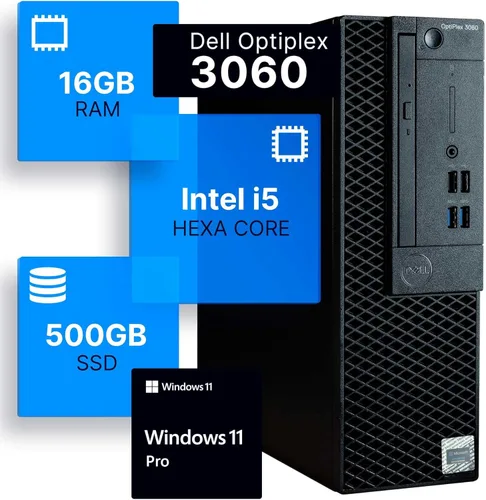 Vista 14 de Dell Optiplex 3060 - Computadora de escritorio Intel i5-8500 (3.2) 8 GB DDR4 RAM 1 TB SSD de estado sólido Windows 11 Professional PC