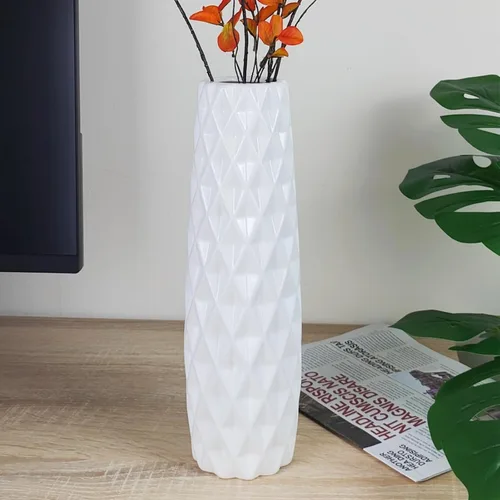 Vista 14 de White Ceramic Flower Vase,12 Inch Tall Modern Textured Vases for Home Decor,Table Centerpieces,Farmhouse,Shelf,Living Room Decorations Minimalist