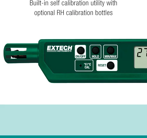 Vista 5 de Extech 445580 Bolígrafo de humedad y temperatura con sensor de respuesta rápida, memoria mínima/máxima, pantalla LCD dual, higrómetro de bolsillo