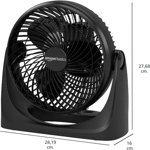 Vista 3 de Amazon Basics Ventilador circulador de aire, ventilador de escritorio para dormitorio, hogar y oficina, con cabezal de inclinación de 90 grados, 3