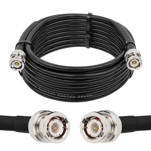 Vista 7 de MOOKEERF Cable BNC - 1 pie 2 piezas RG58 50 ohm macho a macho cables coaxiales de extensión BNC de baja pérdida para antenas, radios RF, módems