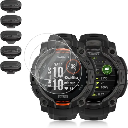 Orzero (5+5 compatible con Garmin Instinct 3 Solar de 1.772 pulgadas/AMOLED de 1.772 pulgadas, 5 protectores de pantalla de reloj + 5 tapones