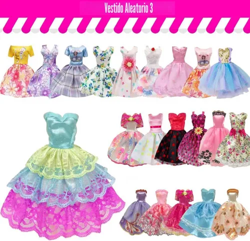 Vista 2 de 19 piezas de ropa y accesorios para muñecas de 11.5 pulgadas, conjunto aleatorio de 3 elegantes vestidos, 4 tops, 4 pantalones, 3 vestidos de noche