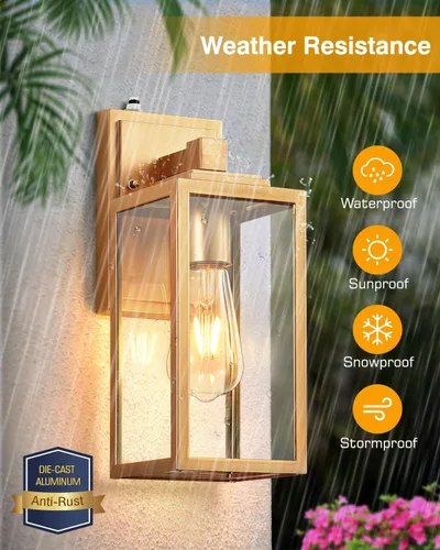 Vista 5 de VIANIS Lámpara de pared dorada para exteriores, sensor de anochecer a amanecer, apliques de montaje en pared exterior linternas luminaria para casa