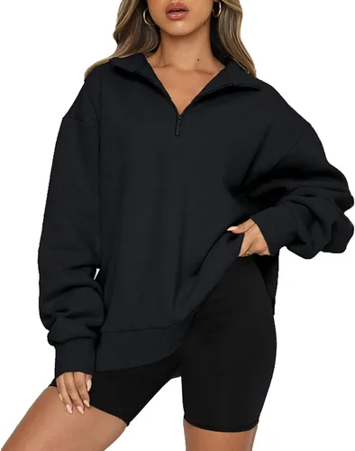 ANGGREK Sudadera para mujer de gran tamaño, media cremallera, sudadera de manga larga, sudadera con capucha, suéter para adolescentes y niñas, ropa