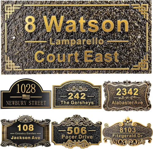 Vista 38 de Placa personalizada de dirección de casa de 12 pulgadas, números fundidos para exteriores, placa de señal de dirección personalizada con nombre