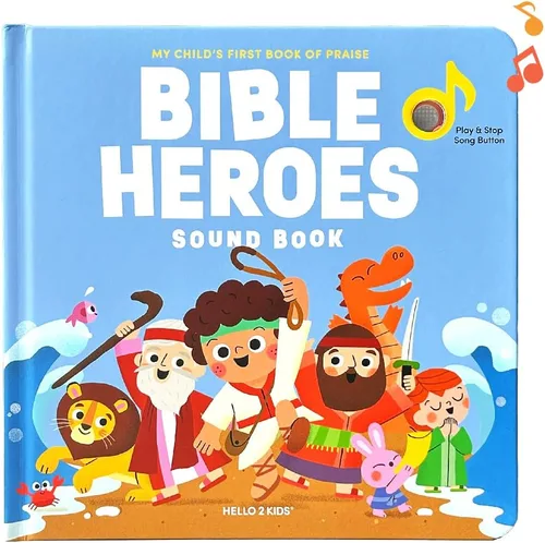 Bible Heroes Libros cristianos con sonido para niños, 6 canciones de la Biblia para niños pequeños, regalos cristianos para niños, Biblia para bebés