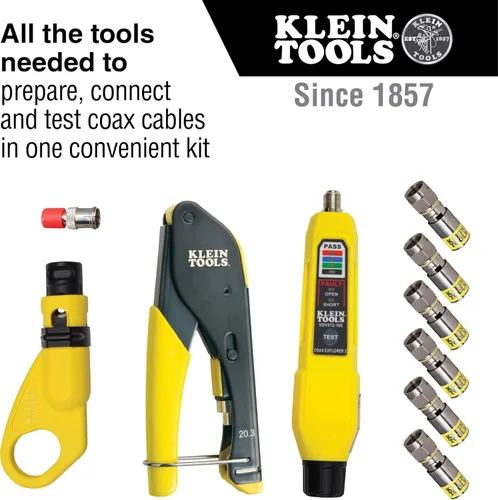 Vista 3 de Klein Tools Kit de instalación de cable coaxial + crimpador/pelador/cortador modulares