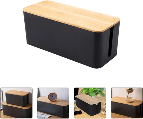 Vista 8 de Operitacx Wood Grain Cable Storage Box Medium Power Line Organizer, Socket and Charging Cable Case, Anti-electric Wire Management for Home and Office