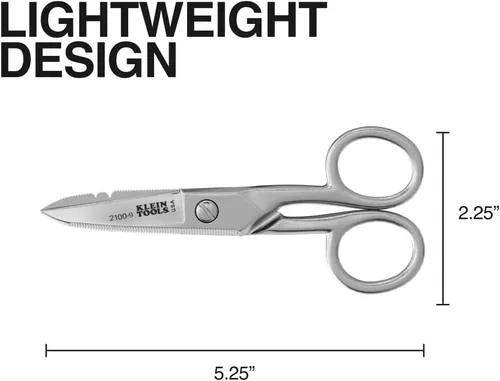 Vista 5 de Klein Tools 2100-9 Tijeras de Electricista de Acero Inoxidable, Fabricadas en Estados Unidos, Tijeras de Mango de Caída Libre de 5.25 Pulgadas