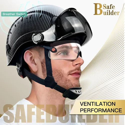 Vista 6 de SAFEBUILDER Casco de seguridad de construcción con visera incorporada Casco duro ABS con visera Ventilación ajustable Casco de trabajo Protección