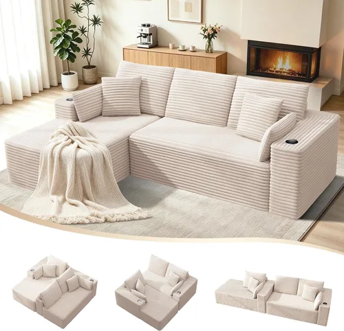 Sofás deshuesados de 103 pulgadas para sala de estar, sofá en forma de L con diván, sofá modular modular sin montaje para dormitorio, apartamento y