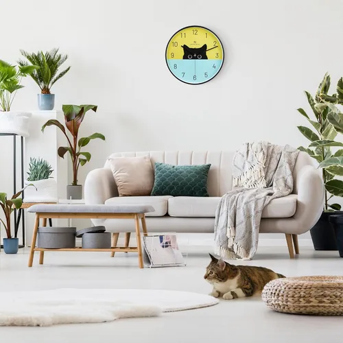 Vista 3 de Lafocuse Reloj de pared de 12 pulgadas, silencioso, con forma de gato, funciona con pilas, analógico, en color negro, para habitación de niñas