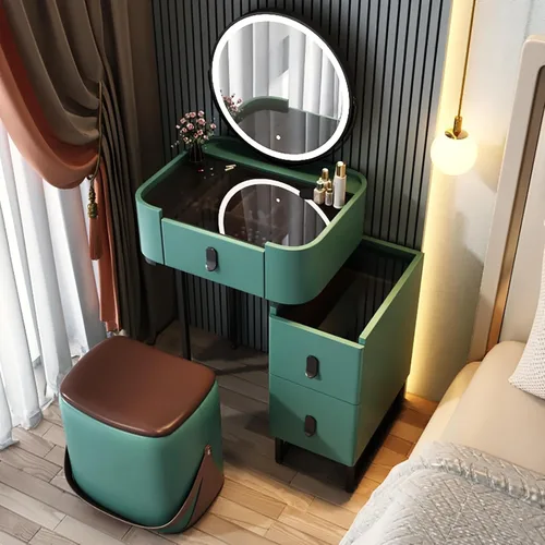 Vanity Desk with Mirror and Drawers, White Vanity with Mirror, Wooden Makeup Desk for Bedroom Dressing Room, with Adjustable Brightness Mirror,Dark