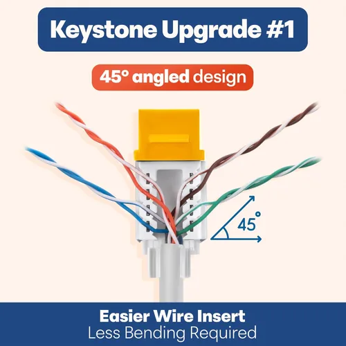 Vista 93 de Everest - Paquete de 50 conectores Keystone RJ45 Cat6 en ángulo de 45°, color blanco, conectores RJ45 hembra de perfil delgado, conector Keystone
