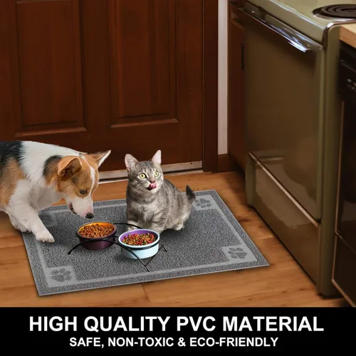 Vista 6 de Tapete de alimentación para mascotas para perros y gatos pequeños, de 24 x 16 pulgadas, flexible e impermeable, tapete de cuenco para perros