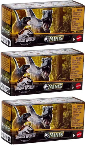 Jurassic World Dinosaurs Minis Surprise Pack de Dinos Box – Paquete de 3 cajas ciegas | Mini figuras a escala de 1.125 pulgadas | Mattel a partir de