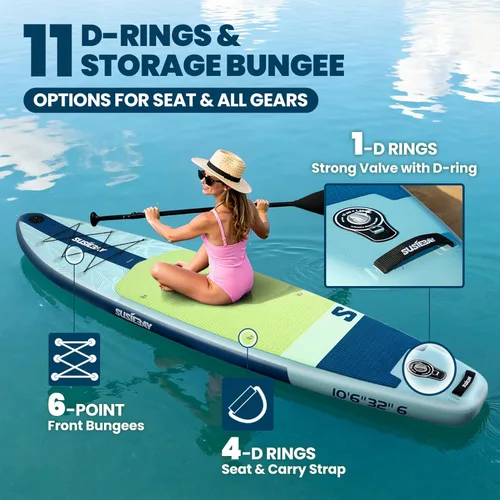 Vista 3 de Tabla de remo inflable con accesorios de SUP, tablas de remo inflables para adultos y jóvenes, cubierta de EVA antideslizante, postura amplia, bomba