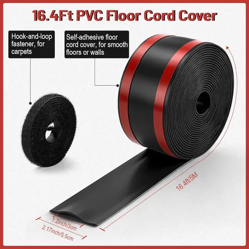 Vista 2 de Tendak Cubierta de cable de suelo de 16.4 pies, cubierta de cable suave de PVC para ocultar cables de extensión y evitar tropiezos, protector